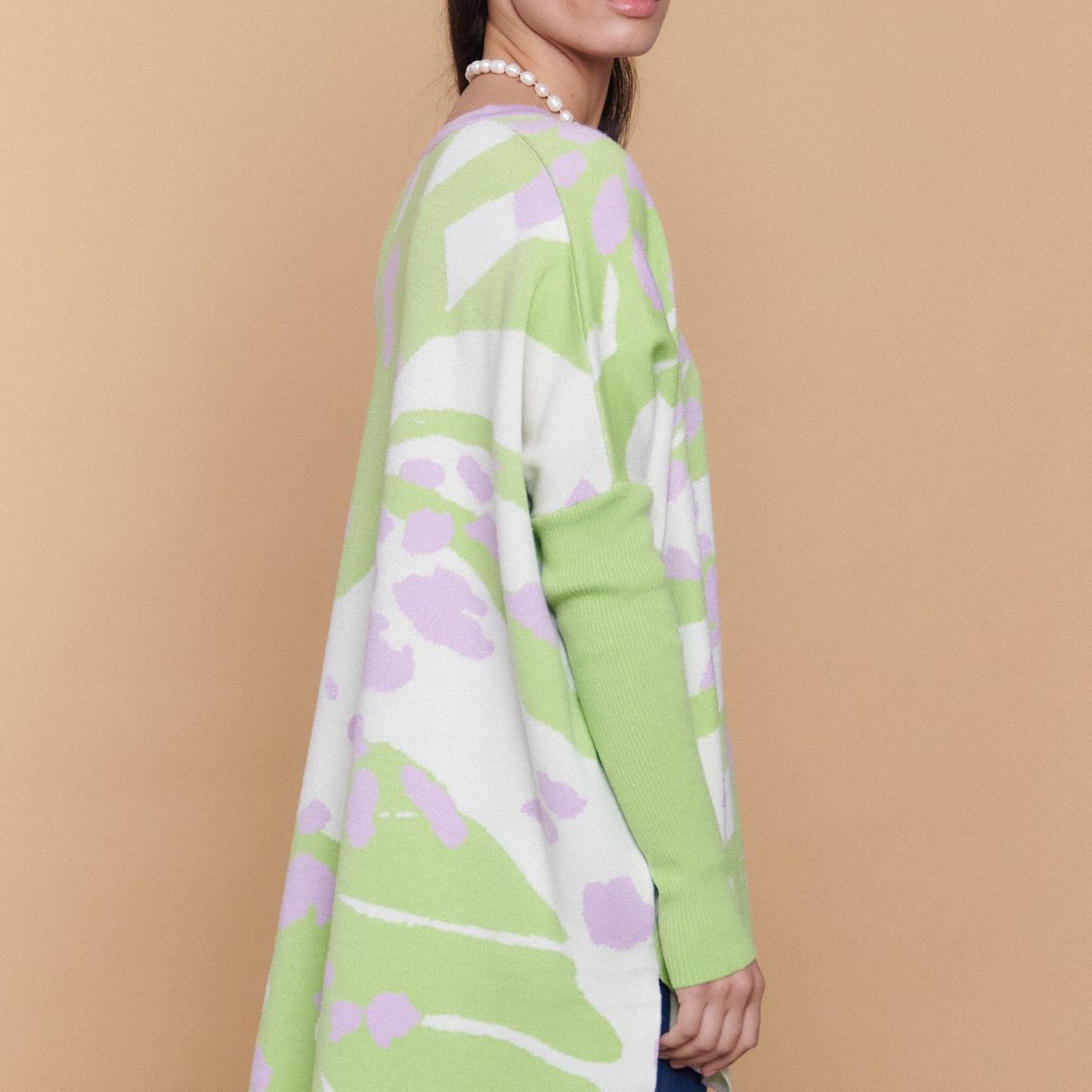 GUINDA - Sweater Mujer Tejido Oversize Estampado Abstracto ATENAS