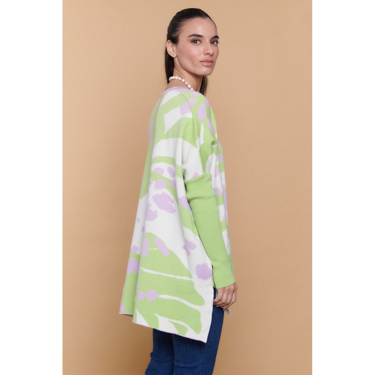 GUINDA - Sweater Mujer Tejido Oversize Estampado Abstracto ATENAS