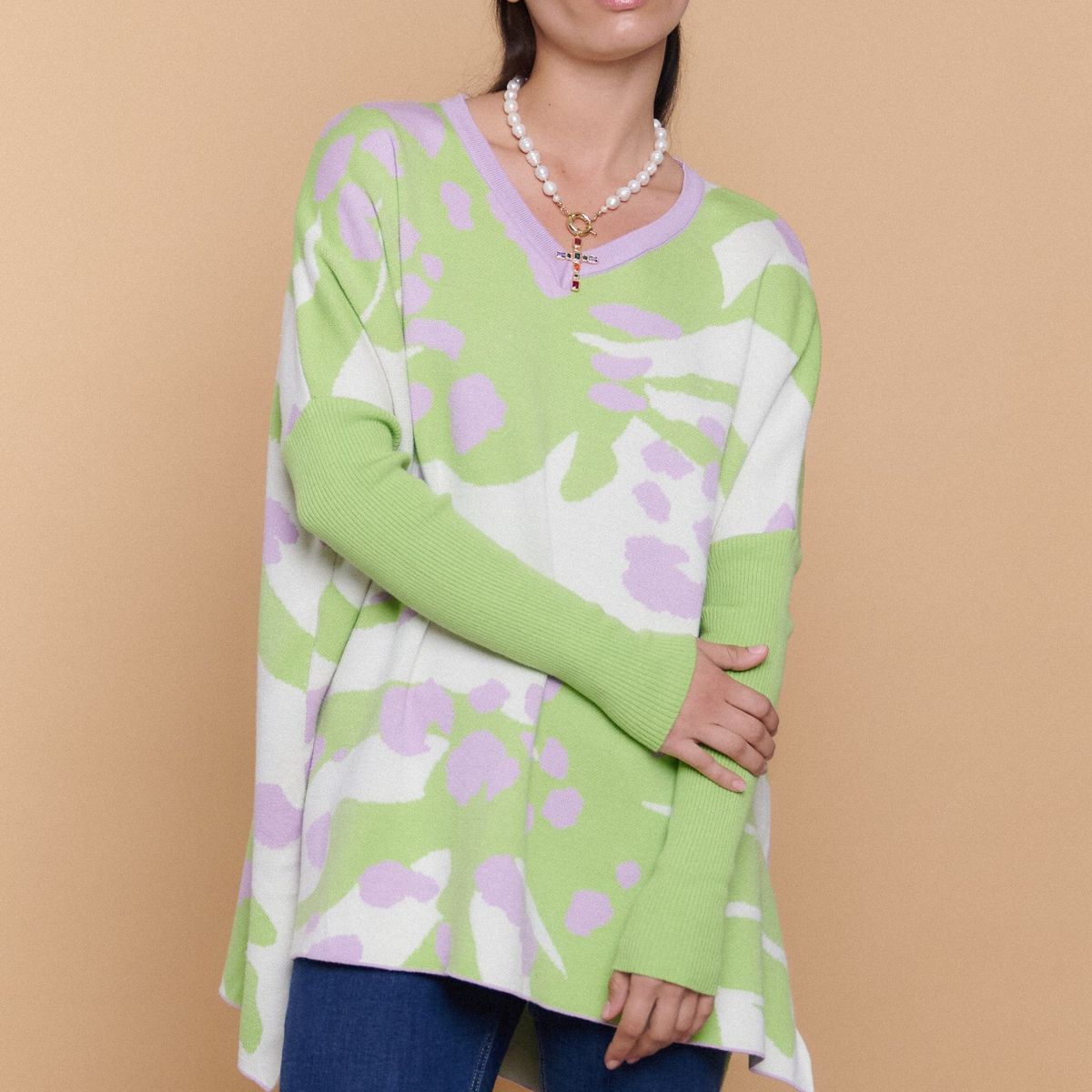 GUINDA - Sweater Mujer Tejido Oversize Estampado Abstracto ATENAS