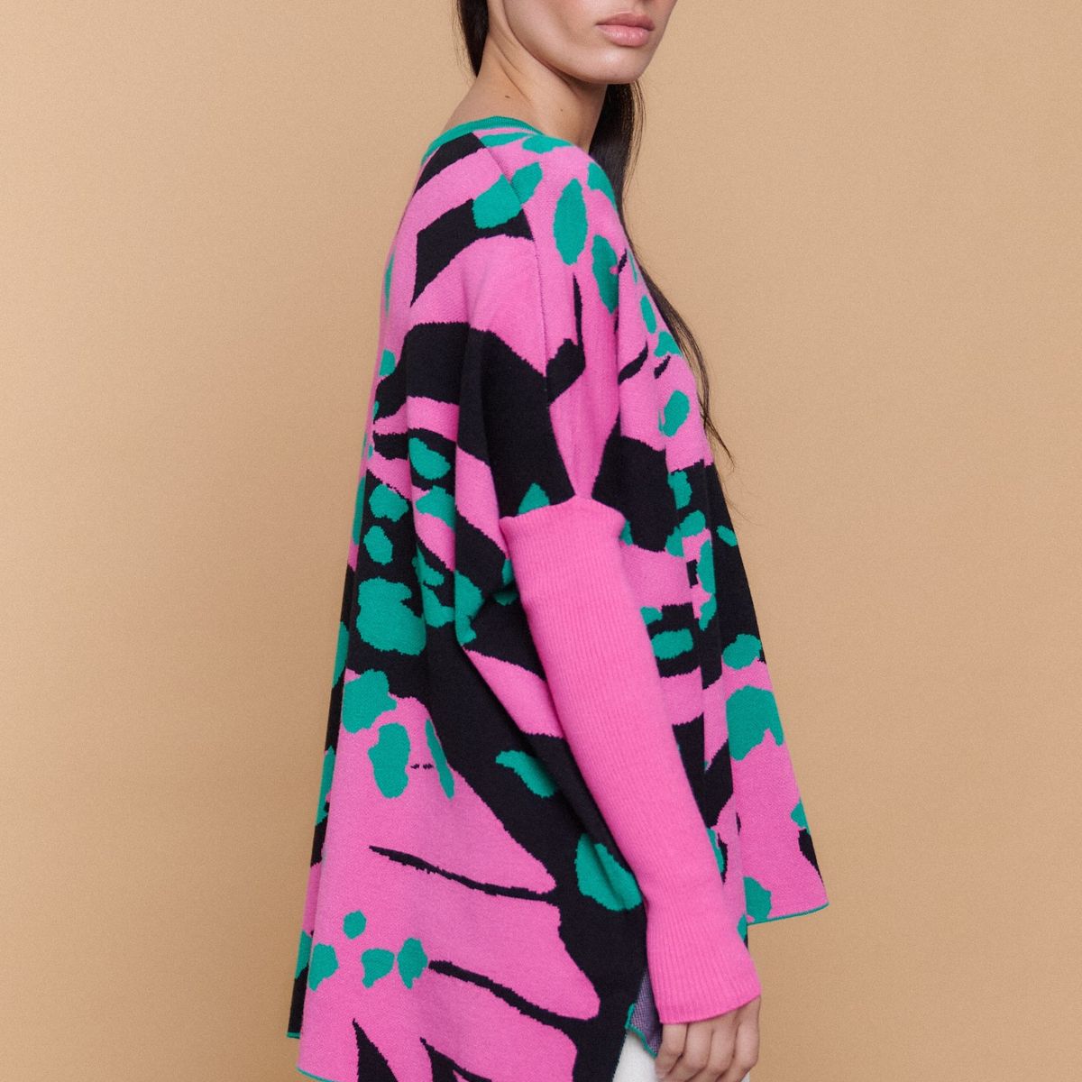 GUINDA - Sweater Mujer Tejido Oversize Estampado Abstracto ATENAS