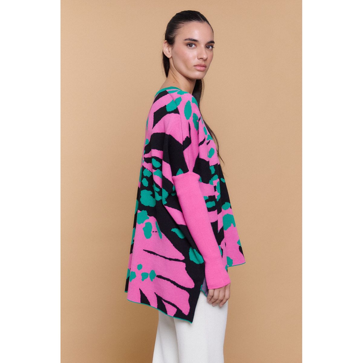 GUINDA - Sweater Mujer Tejido Oversize Estampado Abstracto ATENAS