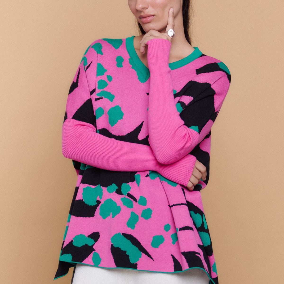 GUINDA - Sweater Mujer Tejido Oversize Estampado Abstracto ATENAS