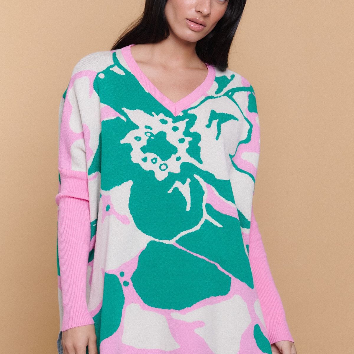 GUINDA - Sweater Mujer Tejido Estampado Floral Oversize HELENE