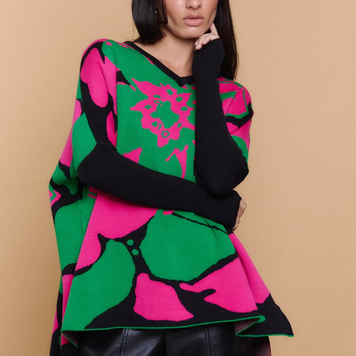GUINDA - Sweater Mujer Tejido Estampado Floral Oversize HELENE