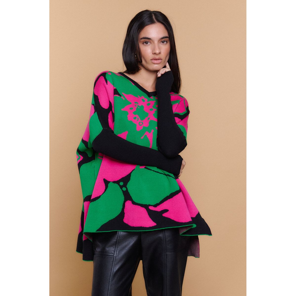 GUINDA - Sweater Mujer Tejido Estampado Floral Oversize HELENE