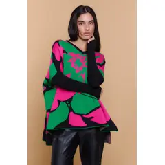 GUINDA - Sweater Mujer Tejido Estampado Floral Oversize HELENE