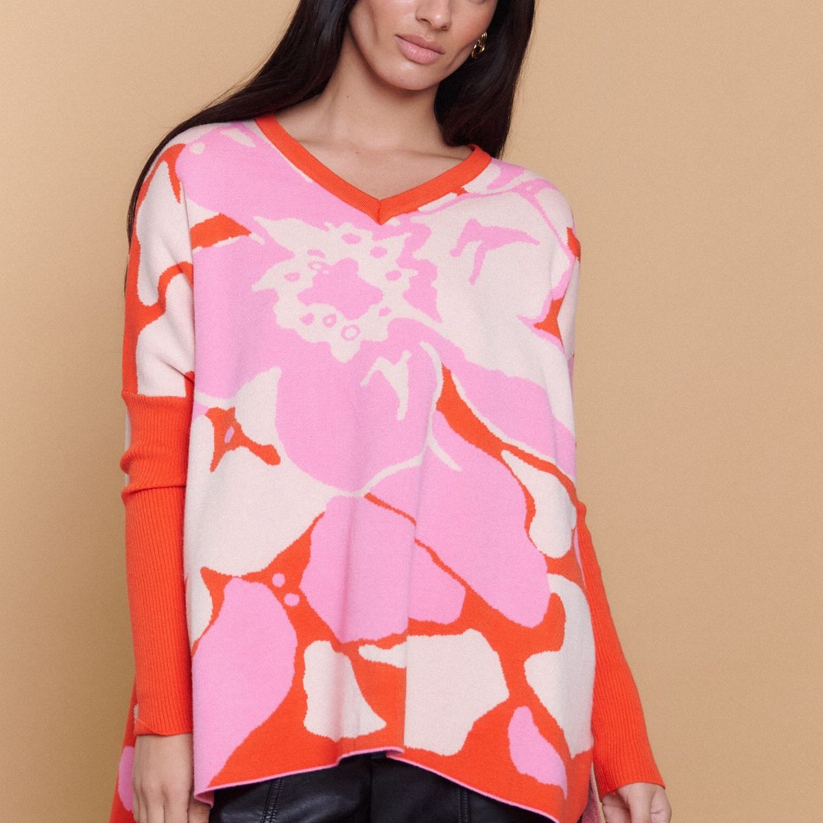 GUINDA - Sweater Mujer Tejido Estampado Floral Oversize HELENE