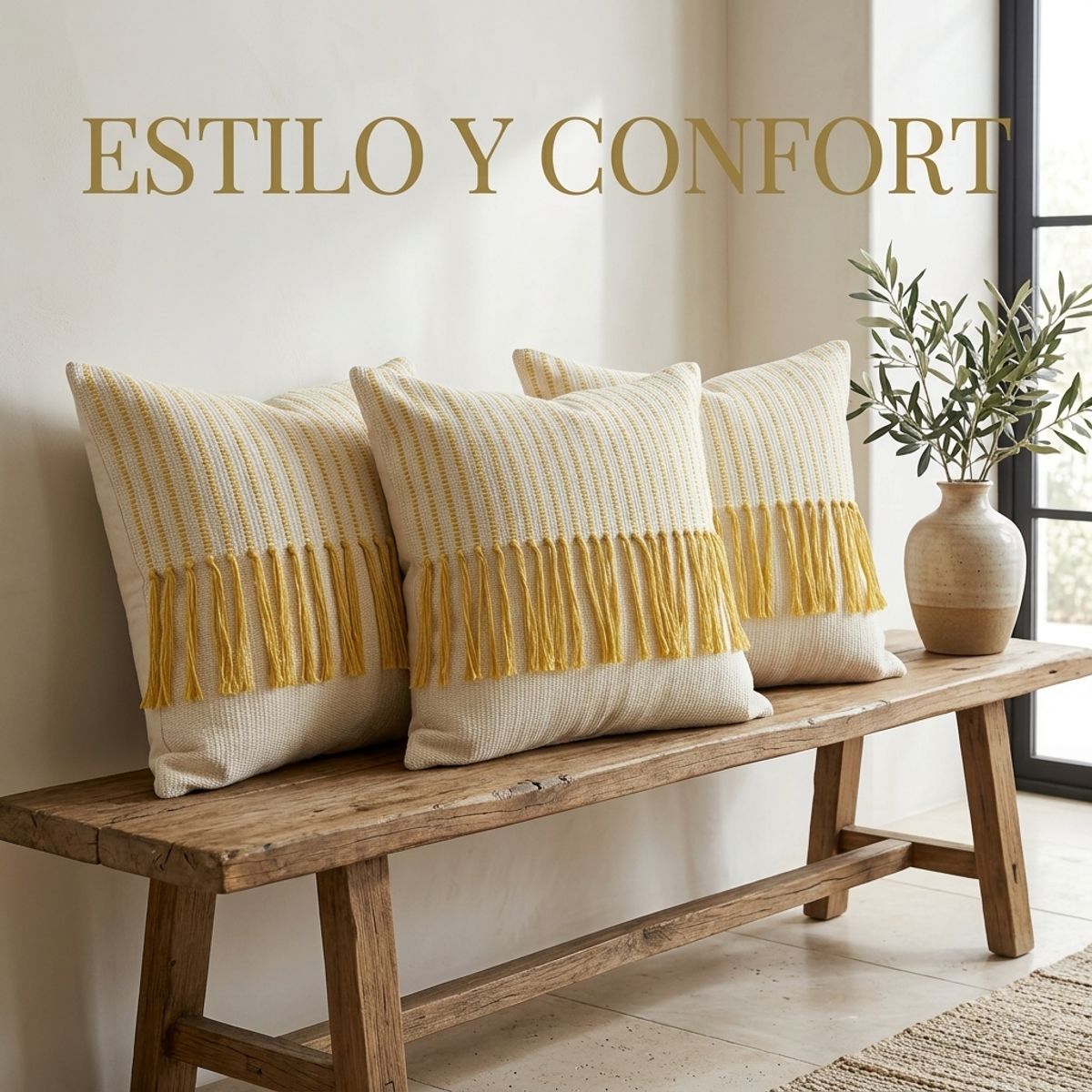 ARMONIA - Pack 3 Fundas para Cojín Living Sofá Blanco Flecos Croché 608