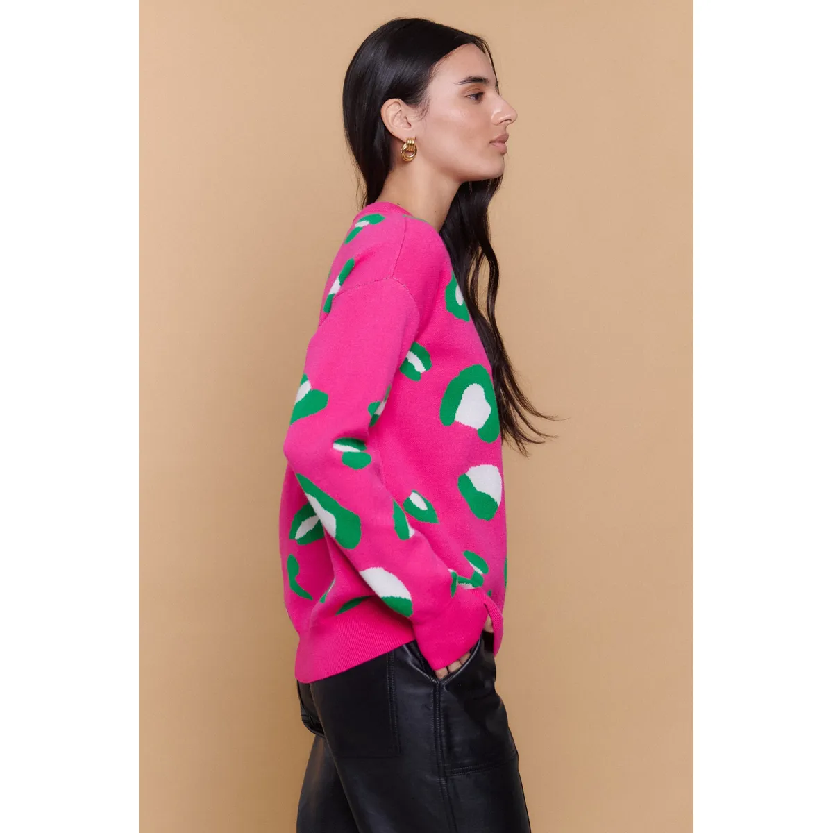 GUINDA - Sweater Mujer Tejido Estampado Animal Print BRUMA