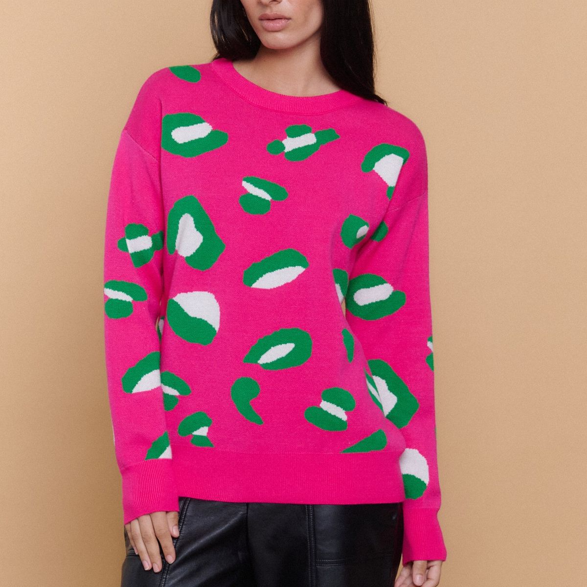 GUINDA - Sweater Mujer Tejido Estampado Animal Print BRUMA
