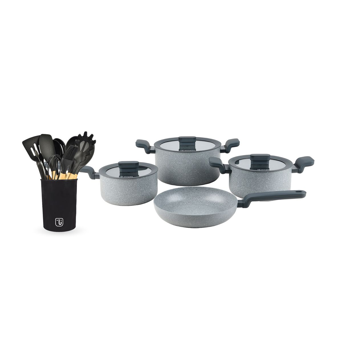 SIMPLIT - Batería de Cocina Pompei + Set 12 Utensilios Negro Simplit