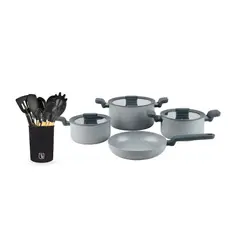 SIMPLIT - Batería de Cocina Pompei + Set 12 Utensilios Negro