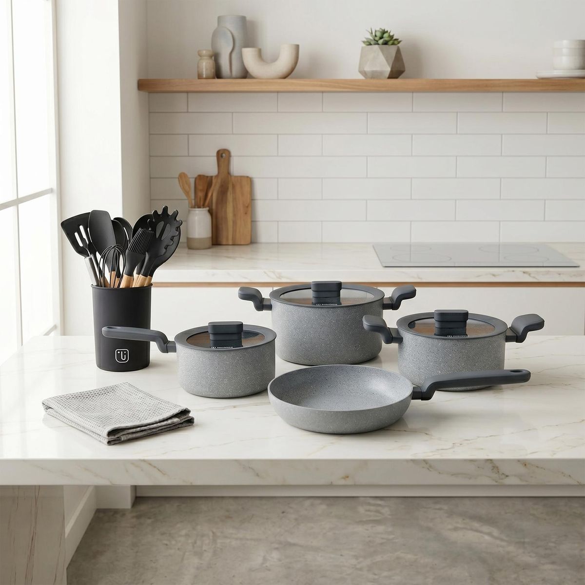 SIMPLIT - Batería de Cocina Pompei + Set 12 Utensilios Negro Simplit