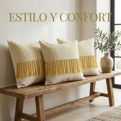 ARMONIA - Pack 3 Fundas para Cojín Living Sofá Blanco Flecos Croché 608