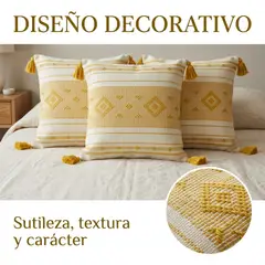 ARMONIA - Pack 3 Fundas Croche Borlas Amarillo 750 Fundas de Cojín Decorativas Suave