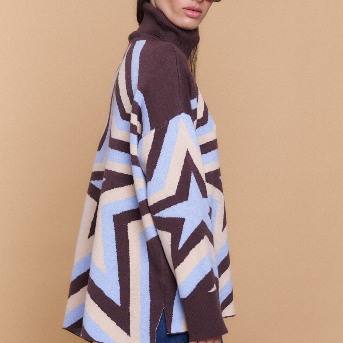 GUINDA - Sweater Mujer Cuello Alto Estrella Tejido FLOW
