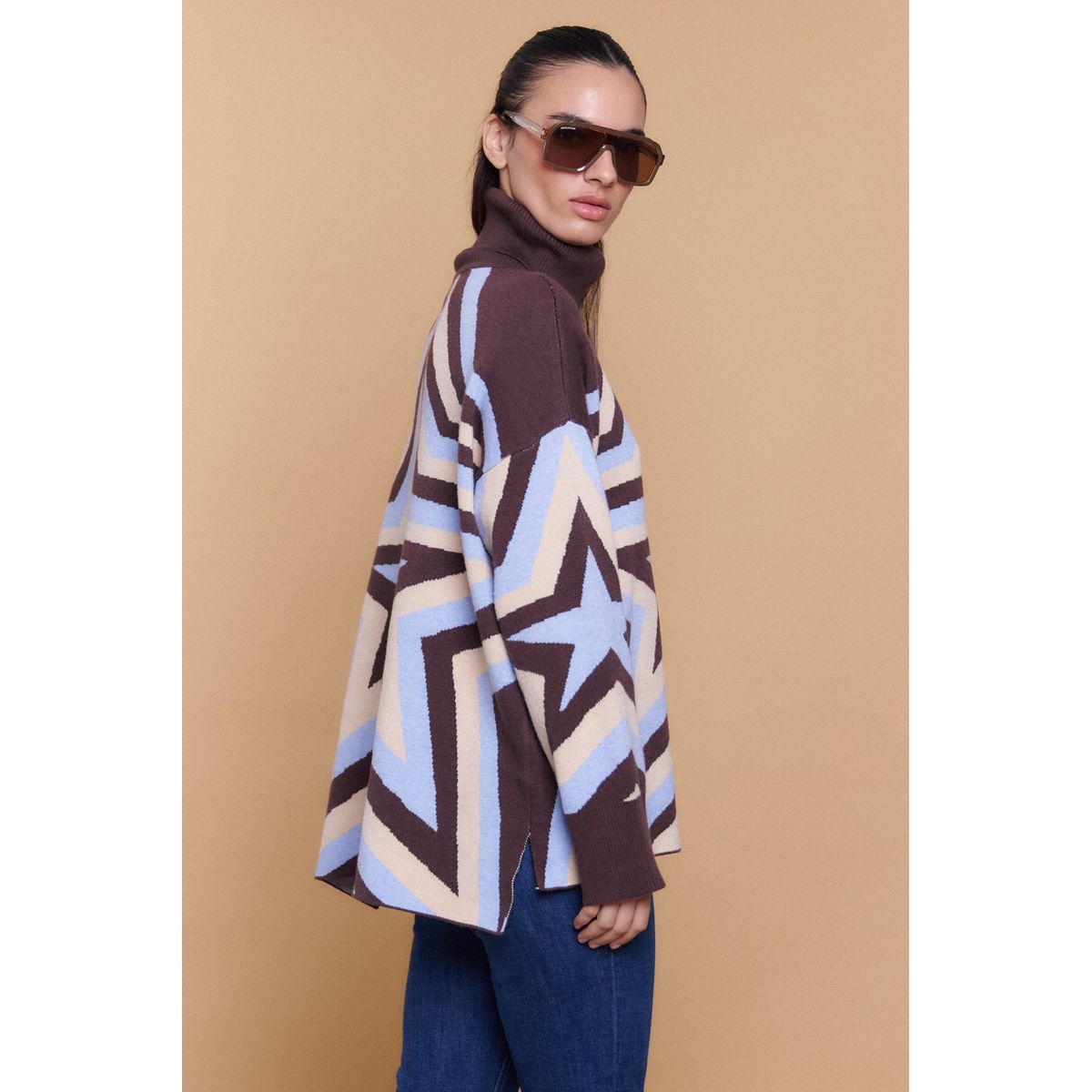 GUINDA - Sweater Mujer Cuello Alto Estrella Tejido FLOW