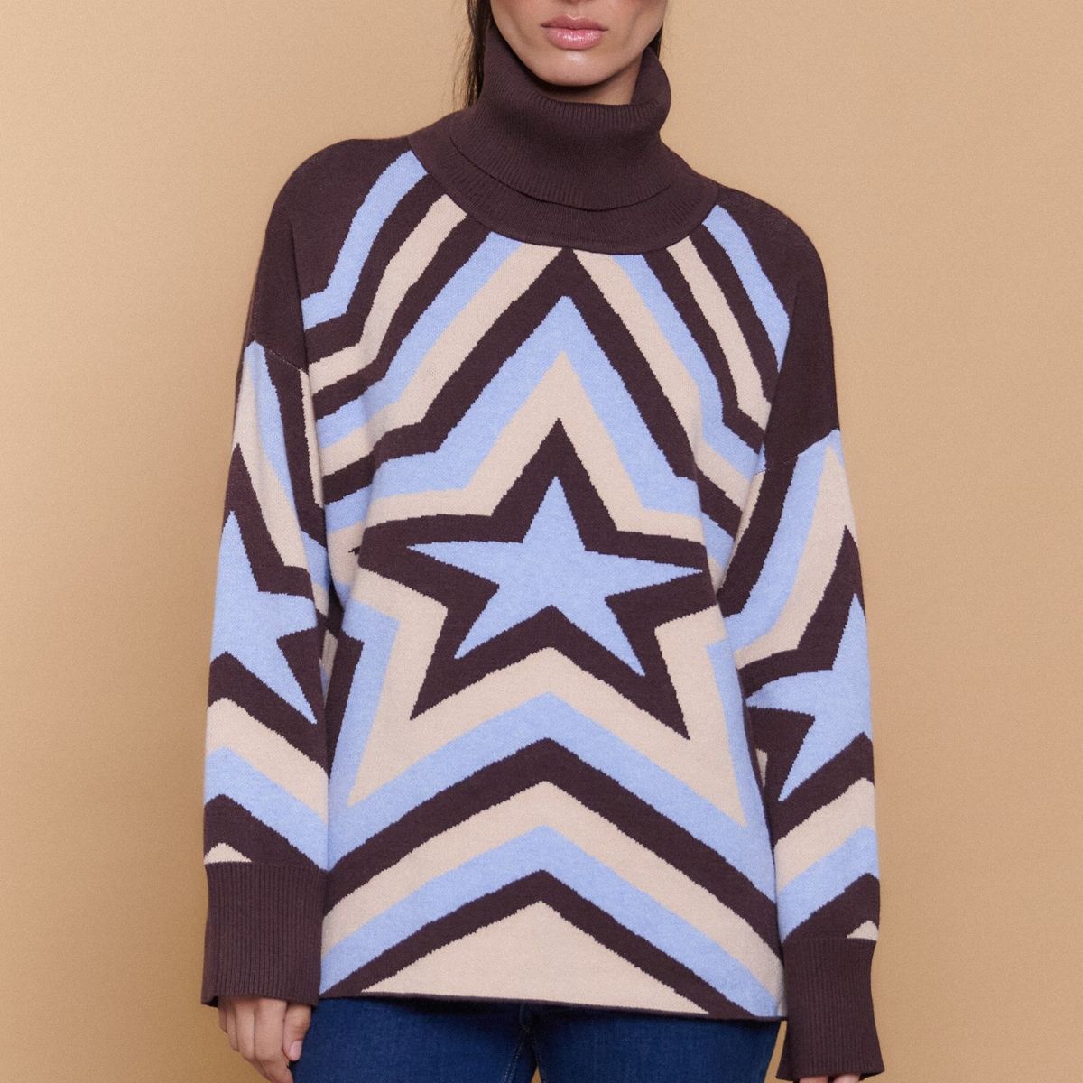 GUINDA - Sweater Mujer Cuello Alto Estrella Tejido FLOW