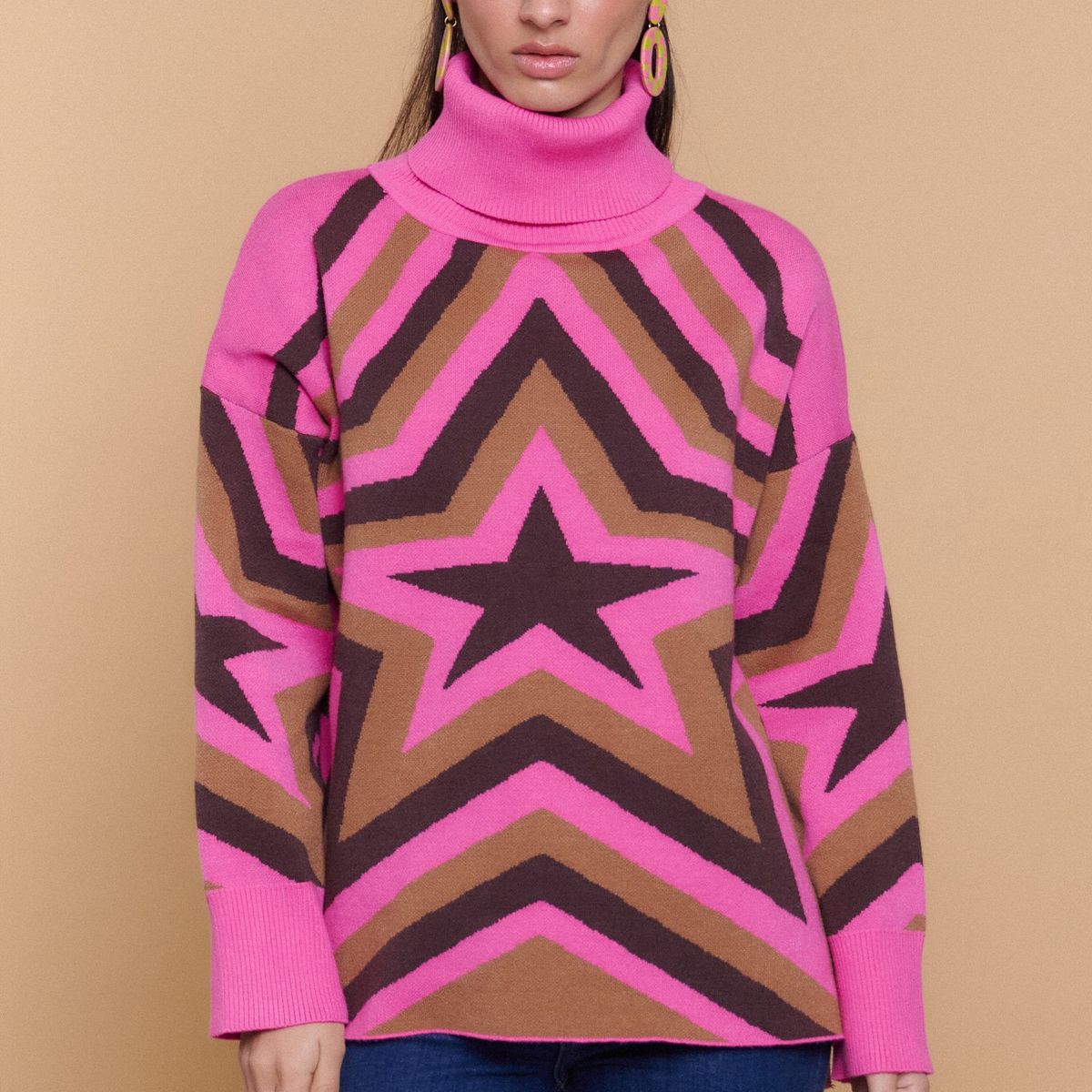 GUINDA - Sweater Mujer Cuello Alto Estrella Tejido FLOW