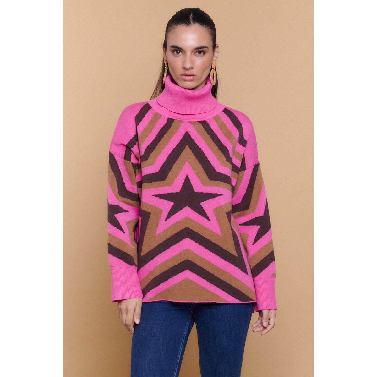 GUINDA - Sweater Mujer Cuello Alto Estrella Tejido FLOW