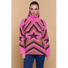 GUINDA - Sweater Mujer Cuello Alto Estrella Tejido FLOW