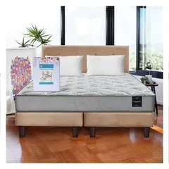 LATAM HOME - Combo Cama Cannon 2 Plazas Textil + Respaldo Tela Beige