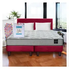 LATAM HOME - Combo Cama Cannon 2 Plazas Textil + Respaldo Tela Burdeo