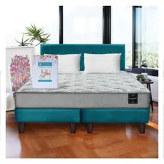 LATAM HOME - Combo Cama Cannon 2 Plazas Textil + Respaldo Tela Azul Petroleo