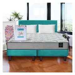 LATAM HOME - Combo Cama Cannon 2 Plazas Textil + Respaldo Tela Turquesa