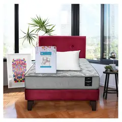 LATAM HOME - Combo Cama Cannon 1.5 Plaza Textil + Respaldo Tela Burdeo