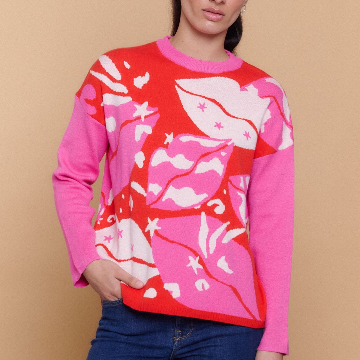 GUINDA - Sweater Mujer Tejido Estampado Abstracto MUSE