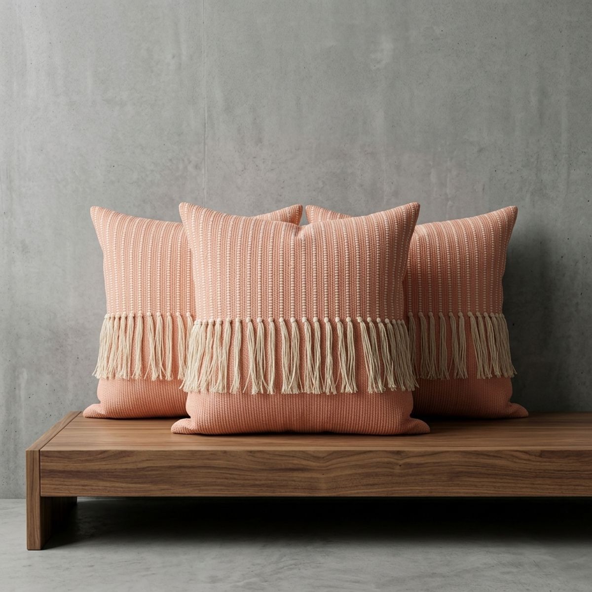 ARMONIA - Pack 3 Fundas para Cojín Rosa 45x45 cm Estilo Croché Flecos 608