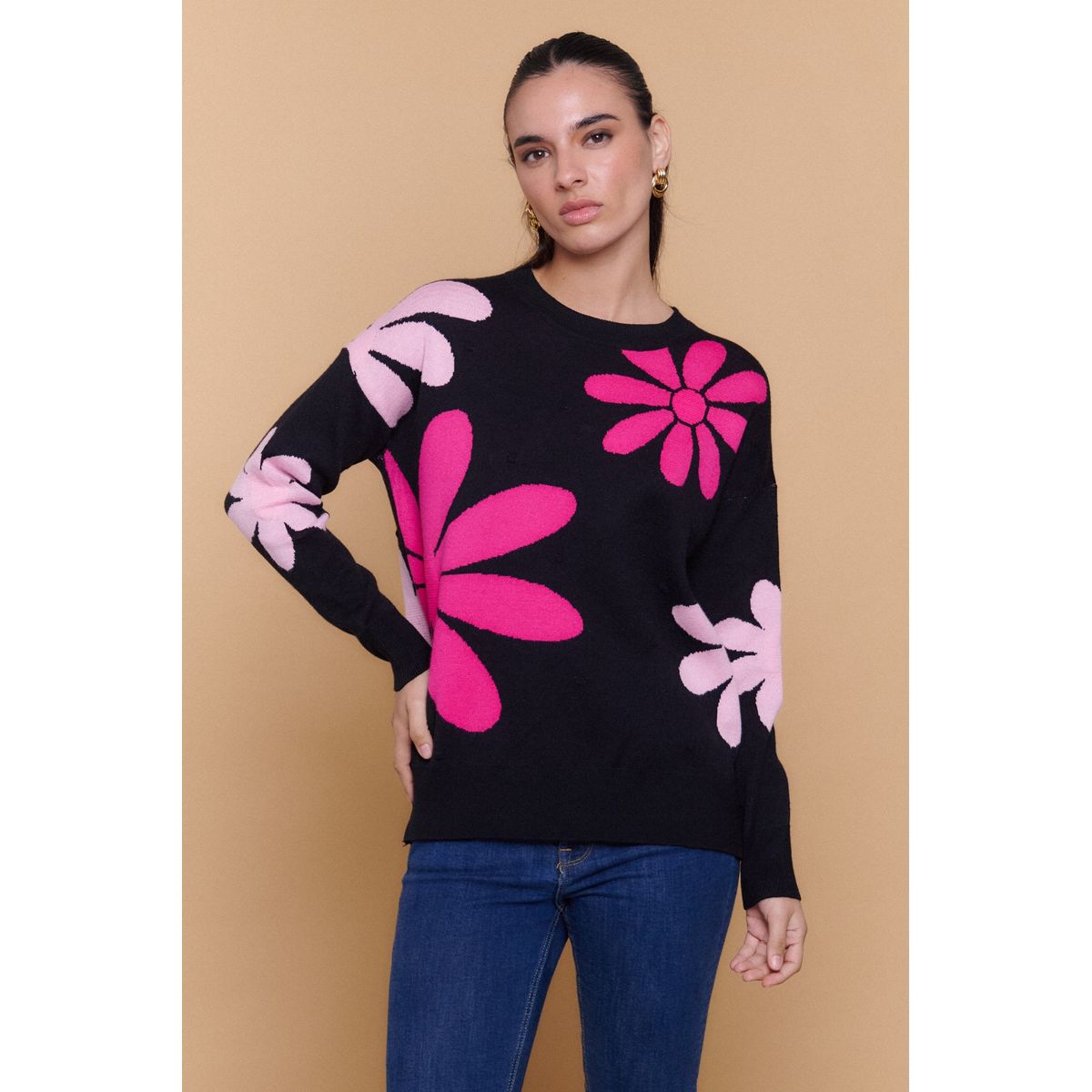 GUINDA - Sweater Mujer Tejido Flores LYRA