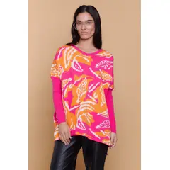 GUINDA - Sweater Tipo Poncho Mujer Estampado Abstracto Alma