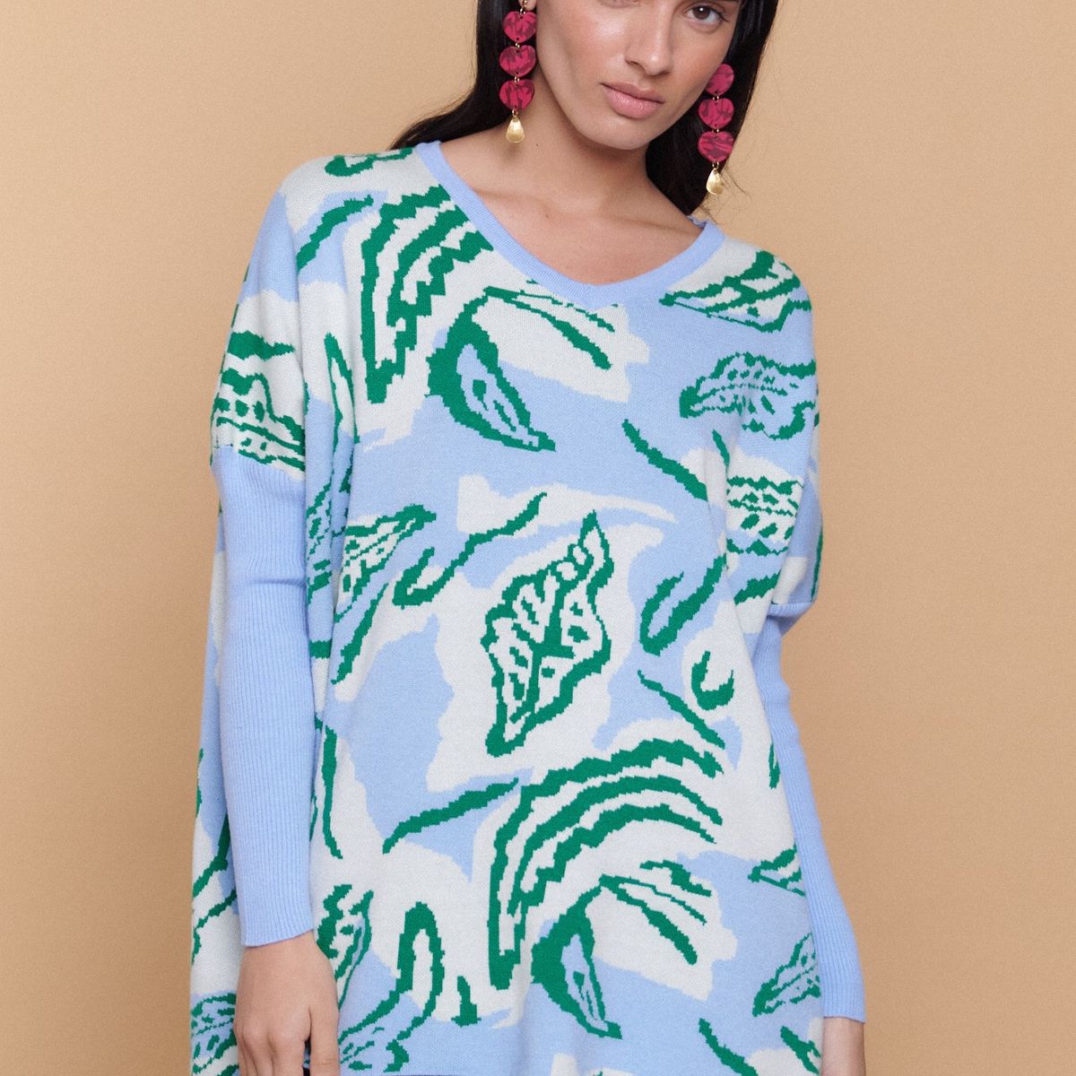GUINDA - Sweater Tipo Poncho Mujer Estampado Abstracto Alma
