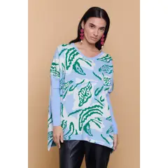 GUINDA - Sweater Tipo Poncho Mujer Estampado Abstracto Alma