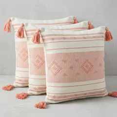 ARMONIA - Pack 3 Fundas Croche Borlas Rosa 750 Suave Decorativo Living Confort