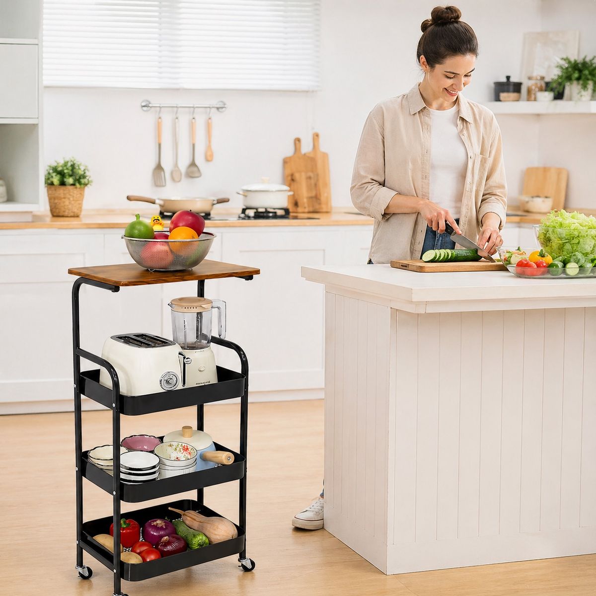 DOPA - Estante Carrito Organizador Cocina Con Ruedas 4 Niveles Mesa