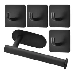 GENERICO - Porta Papel Higienico 304 Inoxidable Negro 4 Gancho De Ropa BELUG