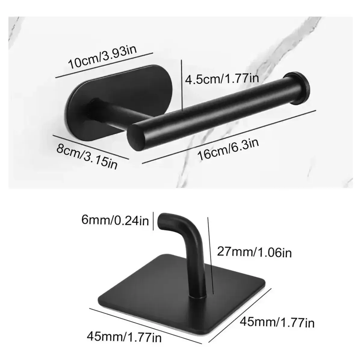 GENERICO - Porta Papel Higienico 304 Inoxidable Negro 4 Gancho De Ropa BELUG