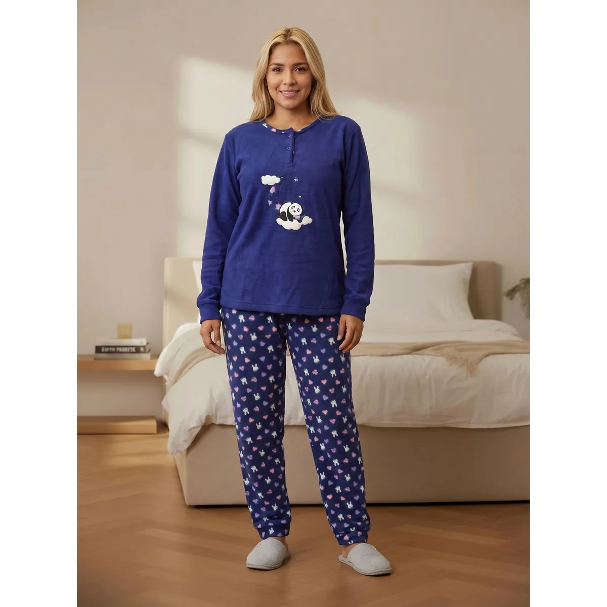 LIKE SHOP - Pijama Mujer Polar Invierno Diseño Panda Luna 4010