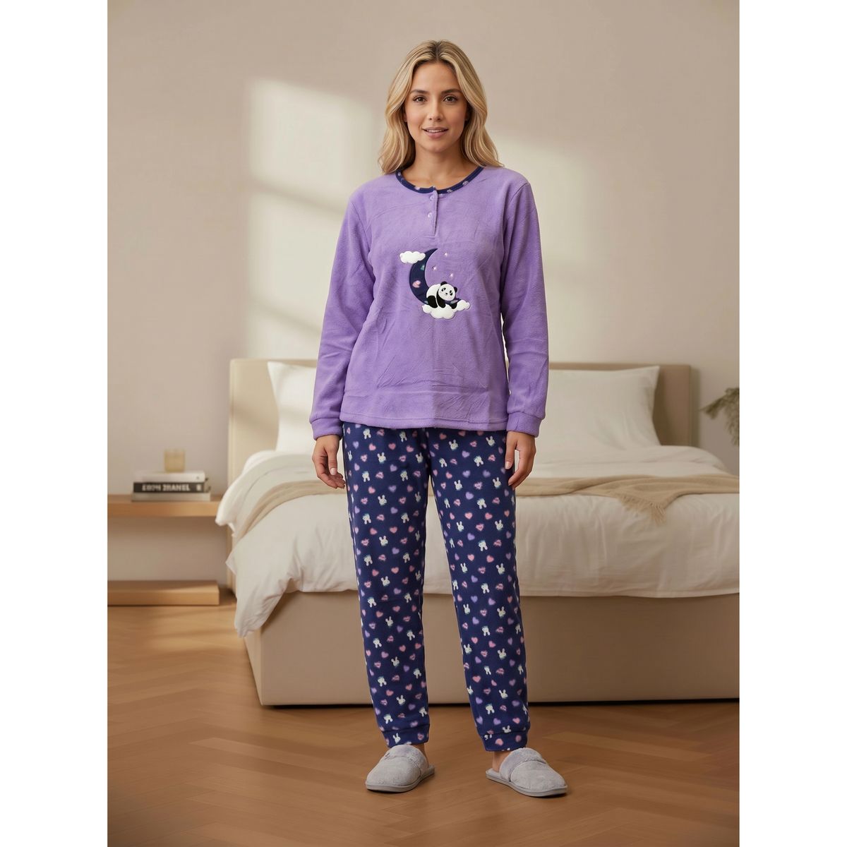 LIKE SHOP - Pijama Mujer Polar Invierno Diseño Panda Luna 4010