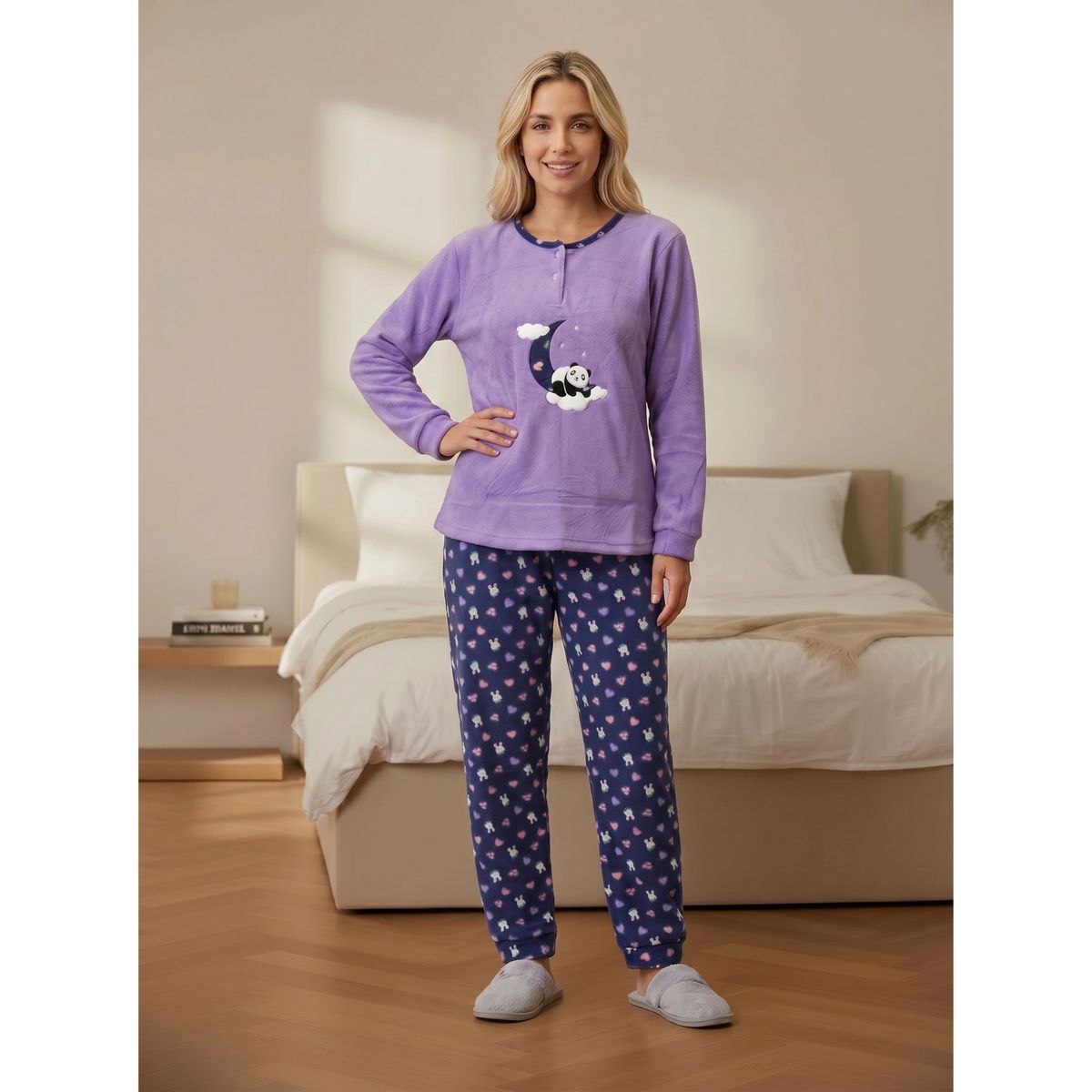 LIKE SHOP - Pijama Mujer Polar Invierno Diseño Panda Luna 4010