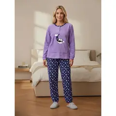 LIKE SHOP - Pijama Mujer Polar Invierno Diseño Panda Luna 4010