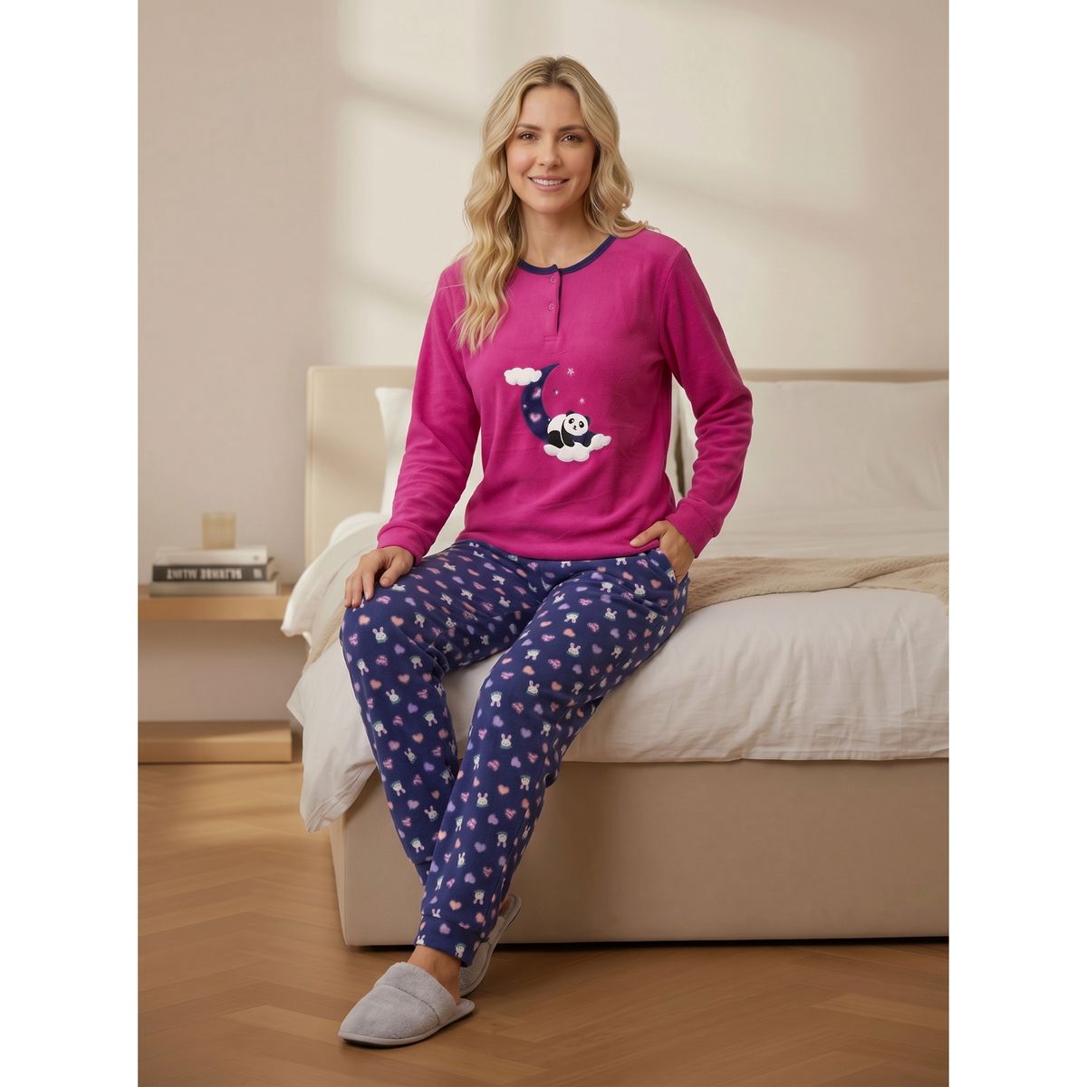 LIKE SHOP - Pijama Mujer Polar Invierno Diseño Panda Luna 4010
