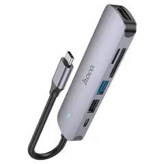 HOCO - Adaptador 6 en 1 Usb-C HDMI + PD + USB3.0 + USB2.0 + SD + TF HB28