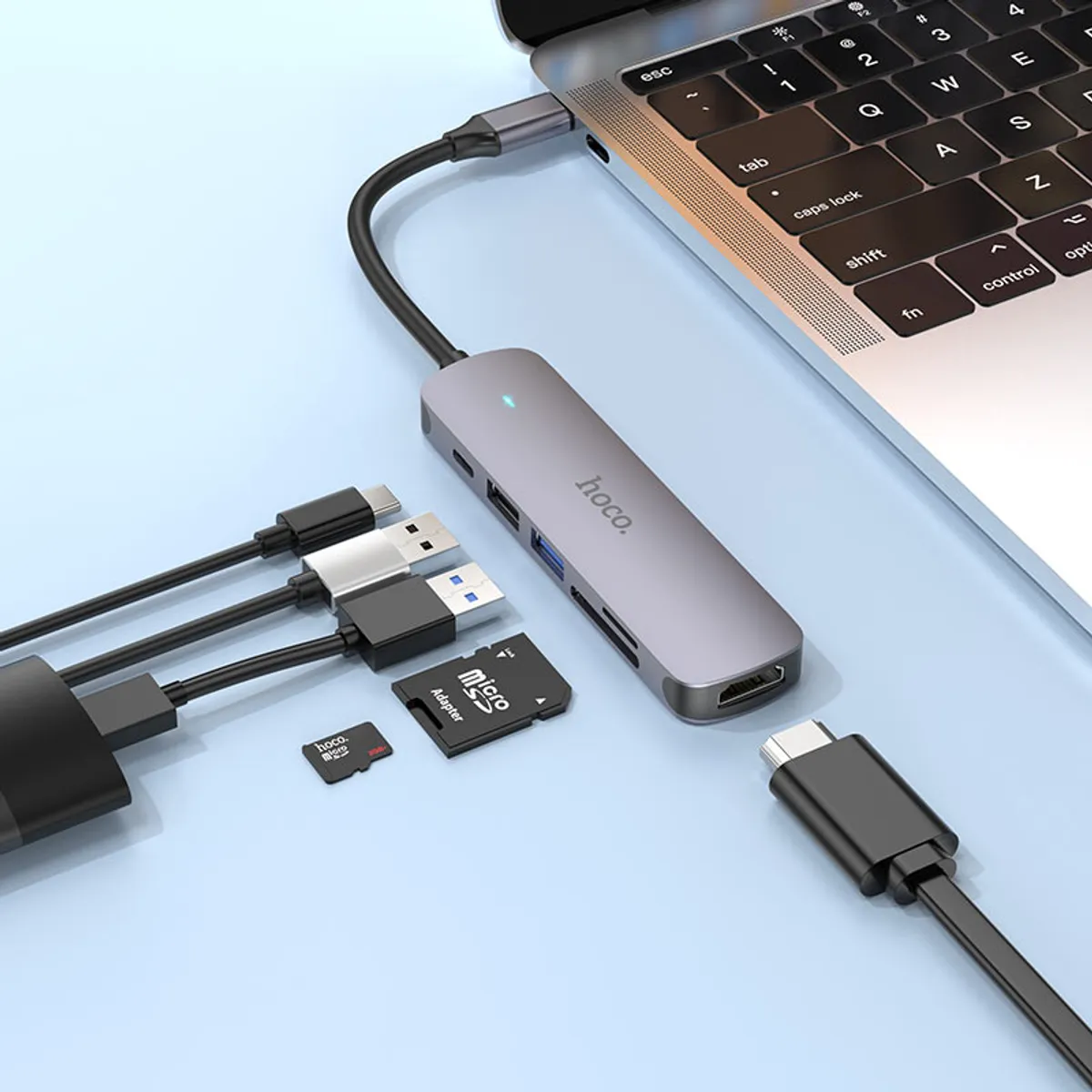 HOCO - Adaptador 6 en 1 Usb-C  HDMI + PD + USB3.0 + USB2.0 + SD + TF  Hoco HB28