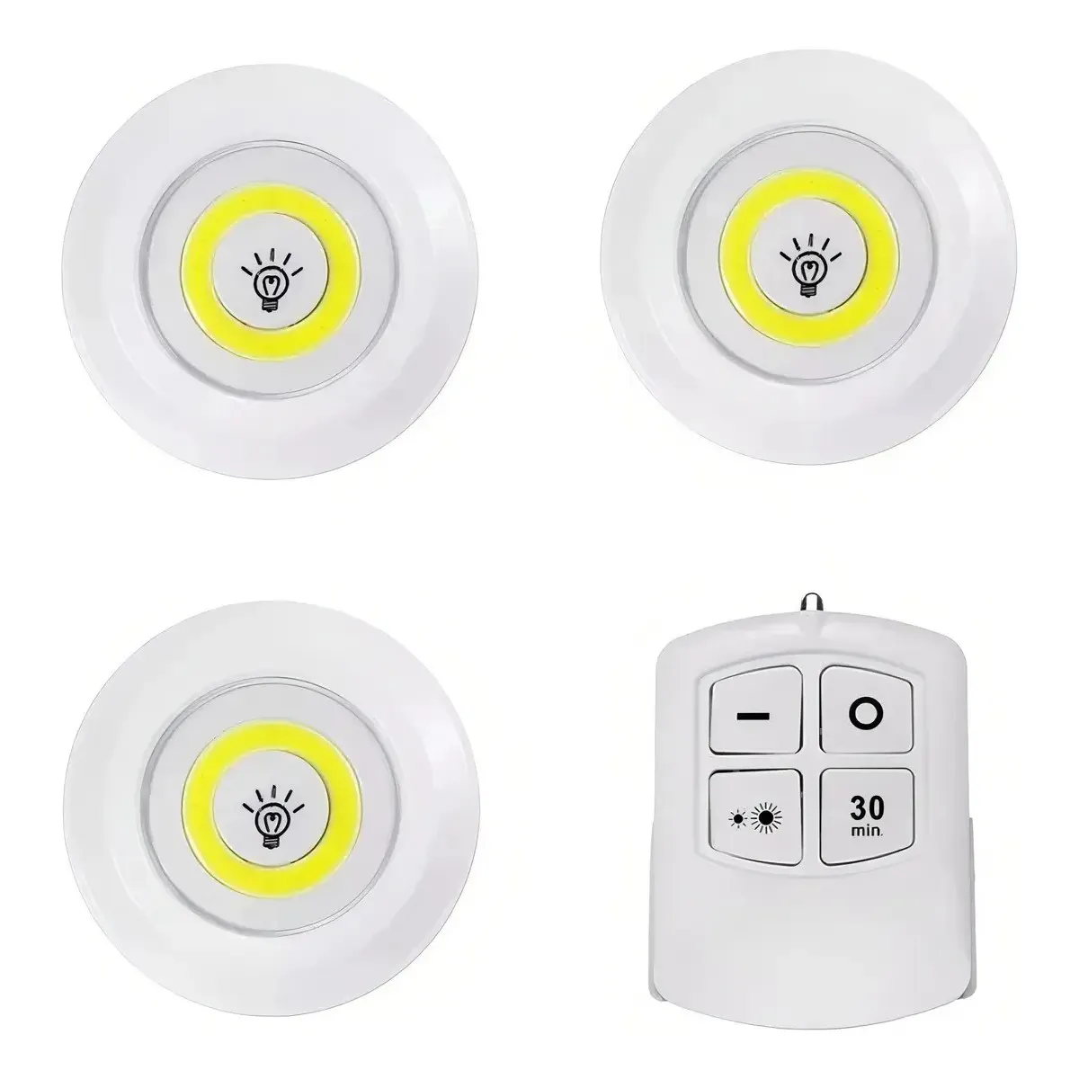 GENERICO - Kit De 3 Lámparas, Foco Led, Inalámbrico, Mando A Distancia, Color Blanco BELUG