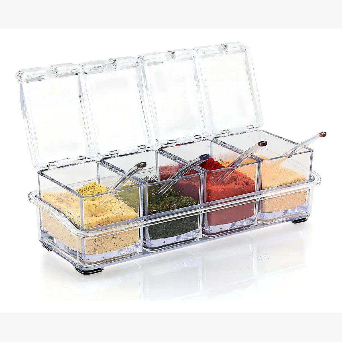 GENERICO - Especiero Condiméntero De Mesa Crystal 4 Tarros Acrílico Transparente Cuchara