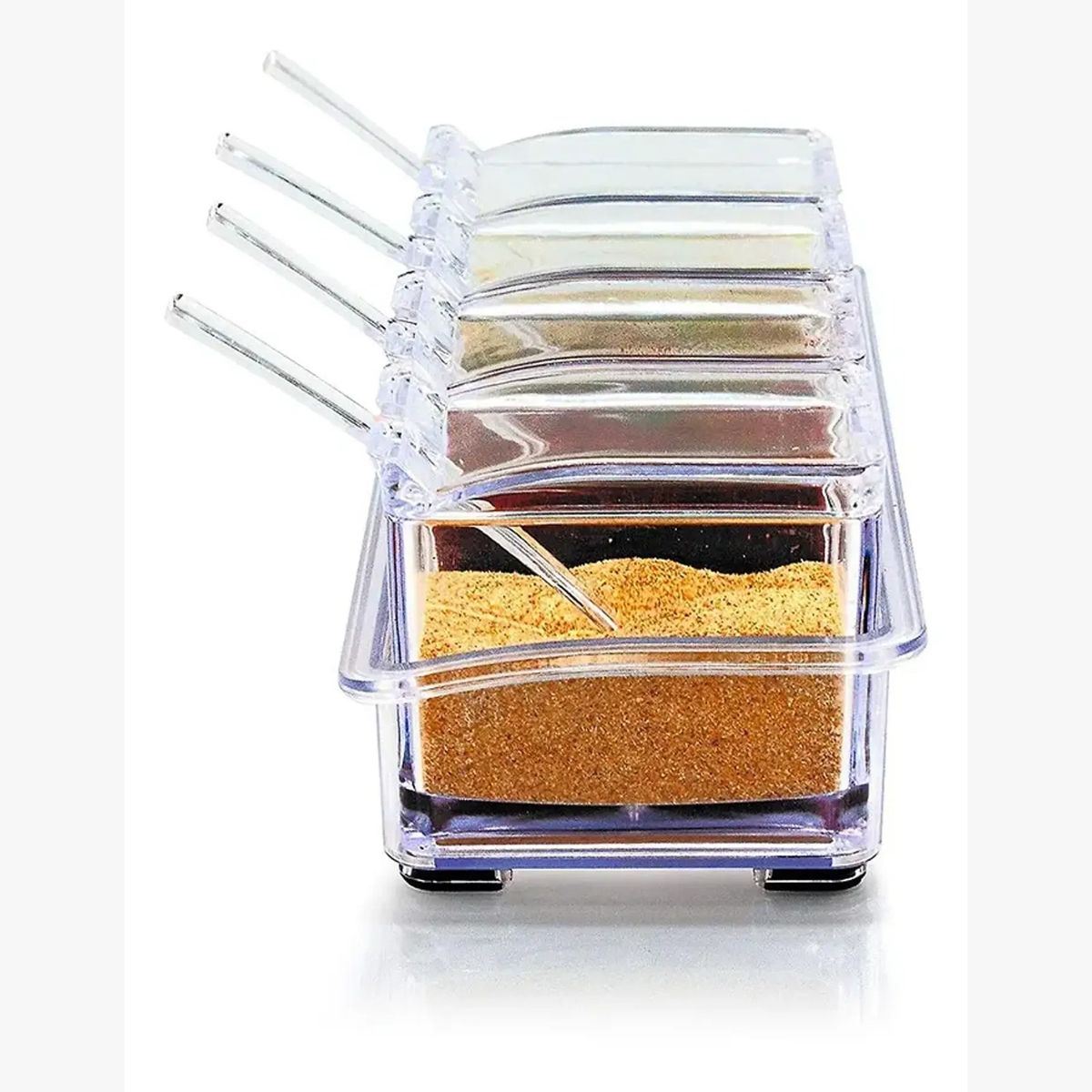 GENERICO - Especiero Condiméntero De Mesa Crystal 4 Tarros Acrílico Transparente Cuchara
